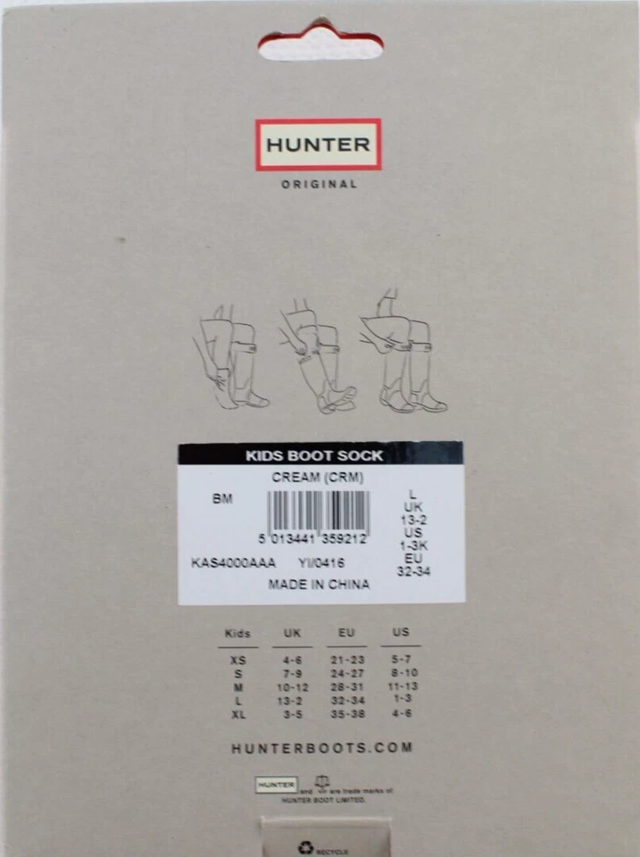 Nuevo HUNTER Tejido Talla Grande 1-3 Color Crema Tejido Niños Bota de Lluvia Calcetines Foto 3 de 4