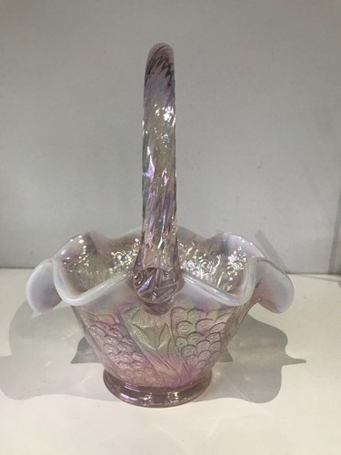 Vintage Art Glass Fenton Opalescent Carnival Lustre Basket Vase - Picture 4 of 12