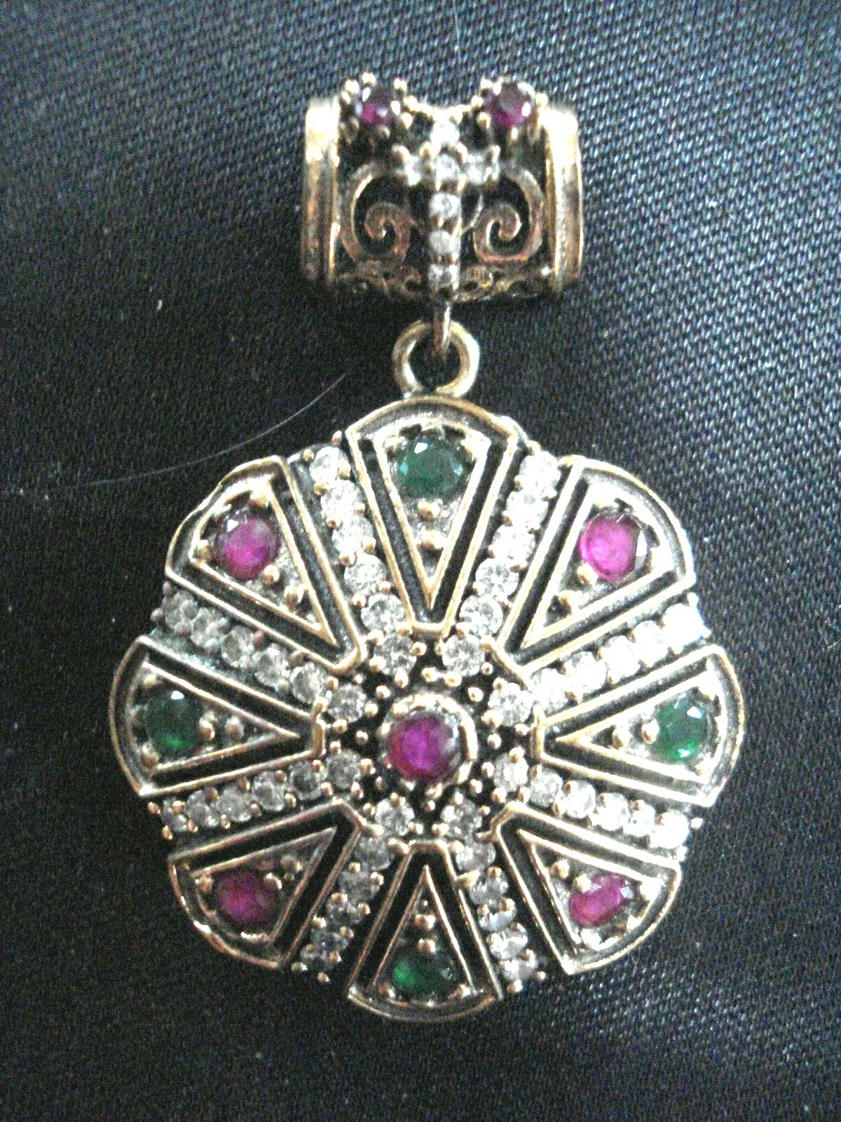 Beautiful Turkish Emerald Ruby Diamond Brass & St… - image 1