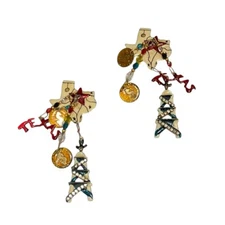 Lunch At The Ritz Texas Pride Earrings Oil Well Enamel Dangle Clip On Statement