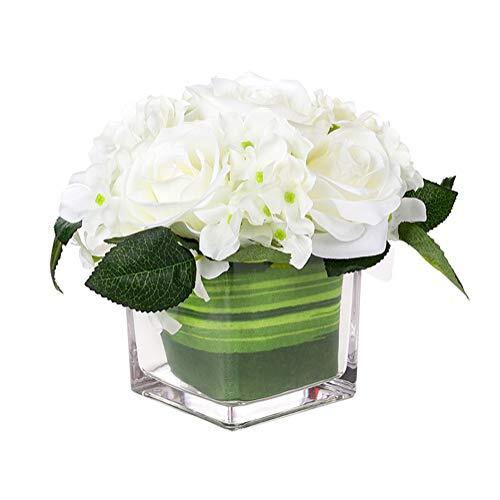 Artificial Silk Rose Flower Centerpiece Arrangement in vase for Home White - Picture 8 of 8