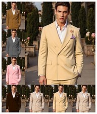 Men's Double-Breasted Two-Piece Serge Suit Formal Wedding Outfit Blazer Pants 42