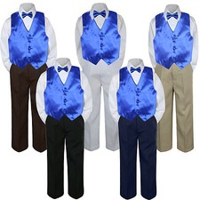 4pc Boys Baby Toddler Kids Royal Blue Vest Bow Tie Formal Set Suit S-7