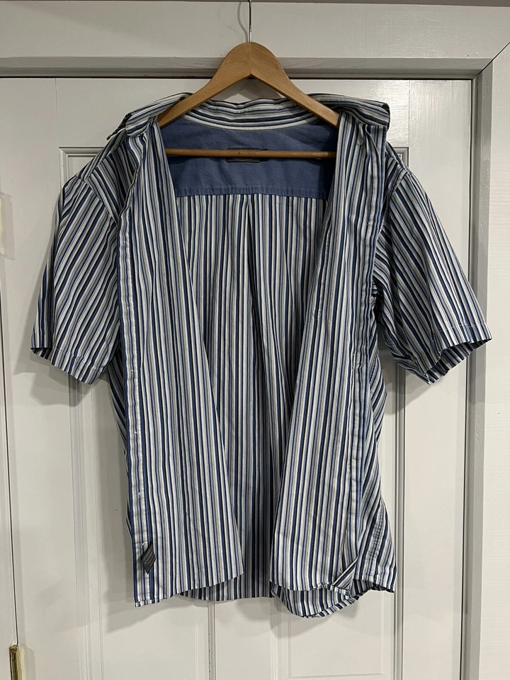 Talbots Mens XL Short Sleeve Button Down Shirt Light Blue + White Striped Cotton - Image 2 of 4