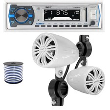 Pyle Single DIN Marine MP3 Receiver, 2x 2.25    Off-Road Speakers W/Speaker Wire