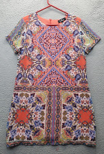 Lulus Shift Dress Women Medium Multi Tile Print Short Sleeve Round Neck Back Zip