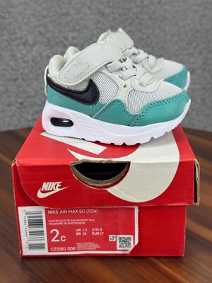 Nike Unisex Toddler's Air Max SC Shoe Size 2C Hook and Loop Teal White Sneaker