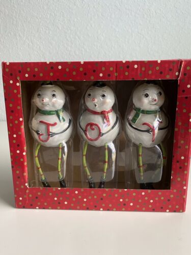 Johanna Parker Design Holiday Shelf Sitter Set Of 3 JOY Snowman Christmas New