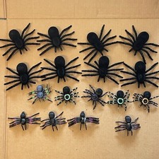 17 Realistic Black Plastic Rubber Tarantula Spider Halloween Decor / Spooky Toys