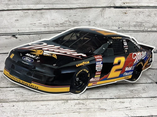 VTG Rusty Wallace #2 Miller Beer Race Car Ford Thunderbird Metal Hanging Sign