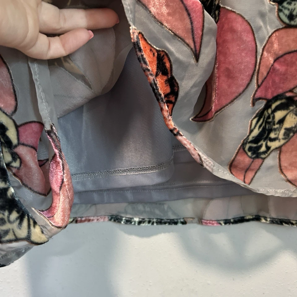 Vestido para mujer pequeño manga dividida terciopelo agotado forrado floral transparente hada cuello en V Foto 2 de 4