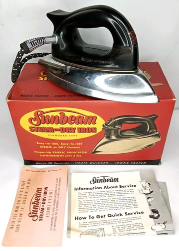 WWII Era Antique Sunbeam Steam Or Dry Iron With Box Made In USA 1940s