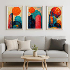 Vibrant Abstract Geometric Art Prints Set of 3 | Dynamic Modern Wall Decor