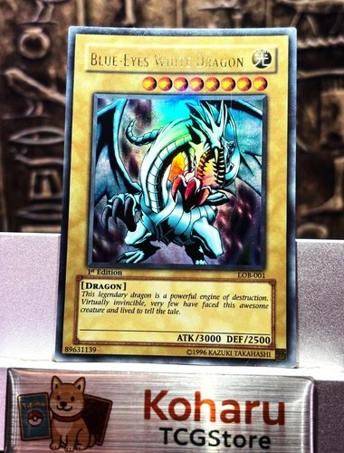 【EX+】Blue Eyes White Dragon Ultra Rare LOB-001 1st Edition VINTAGE 2002 Yugioh