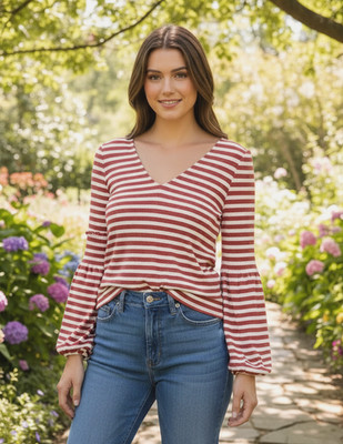 Skies Are Blue M Knit Top Womens Stripe Pink Strappy Casual Cottage Boho Chic