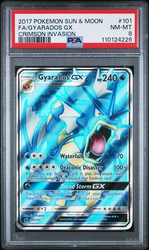 2017 POKEMON SUN & MOON CRIMSON INVASION #101 FULL ART/GYARADOS GX PSA 8