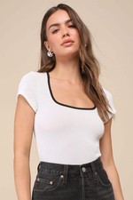Lulus 31 Chic Pose White Ribbed Knit Short Sleeve Bodysuit