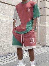 Men's Casual 2-piece Set: Printed T-Shirt and Drawstring Shorts - Breathable