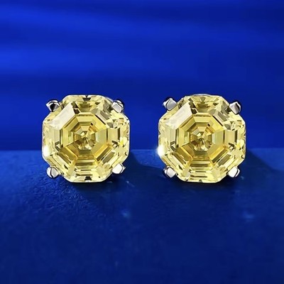 Ohrstecker 6 kt Citrin Asscher-Schliff simulierter Diamant 925 Silber