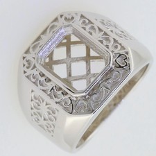Men's Sterling Silver Semi Mount Ring Setting Emerald 10x8mm Male Ring