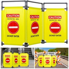 3 Panels Safety Barricade Heavy Duty PVC Frame 5.8FT Foldable Security Sign B...