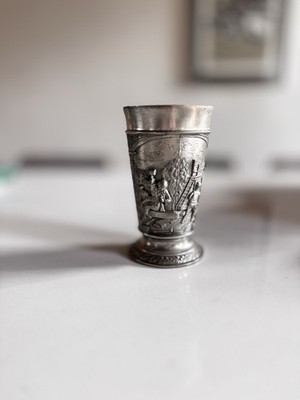 Vintage Frieling Zinn Pewter Relief Goblet Cup 5.5'' Western Germany Blacksmith