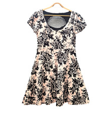 New City Chic Dress Womens Plus Size S Beige Black Floral A-line Short Sleeve