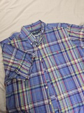 Ralph Lauren Shirt Mens XL Blue Plaid Classic Fit Button Down Short Sleeve Pony