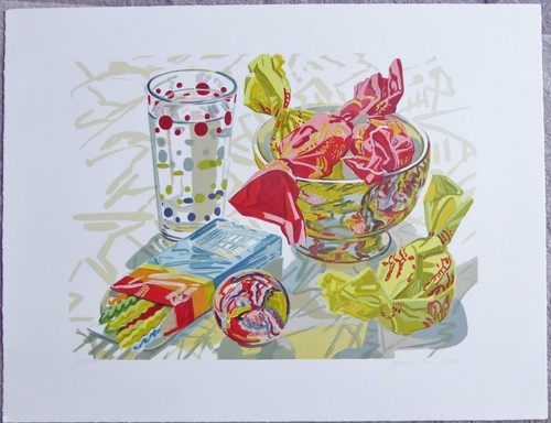 Janet Poisson Nature Morte Avec Candy 1996 Réalisme Main Signée Lithographie US - Zdjęcie 2 z 7