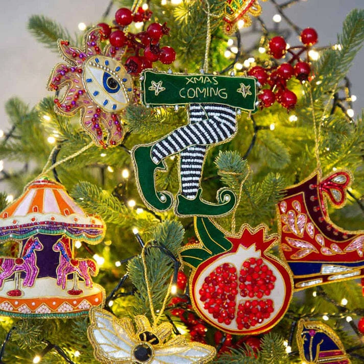 Decorazione Albero di Natale BACI MILANO in Tessuto Natalizio Ricamato a Mano