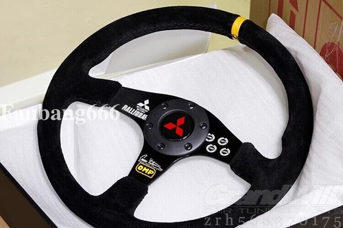 Volante deportivo de carreras negro plano cuero gamuza Mitsubishi OMP 350mm 14' - Imagen 8 de 8