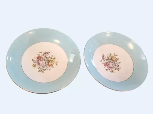 Vtg 2 Pc. Cunningham & Pickett Danube 2 Pc. Soup Bowls 8.25" Silver Edge Trim