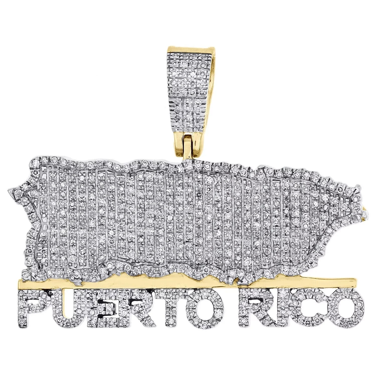 14K Two-Tone Gold Puerto Rico Map Pendant with Lab Diamond  