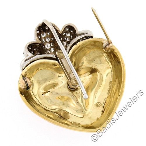 Spilla Boris LeBeau oro 18 carati TT smalto rosa intenso con cuore testurizzato diamante - Foto 6 di 7