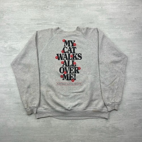 Vintage Humane Society Sweatshirt Erwachsene XL grau Katze läuft durch mich Pfotenabdruck