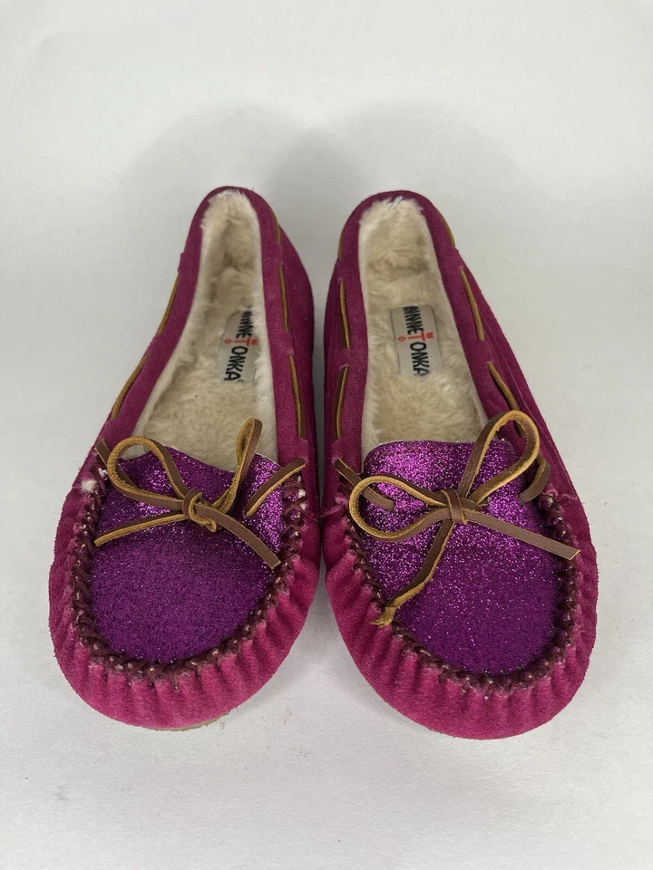 Minnetonka Mocasines Mocasines Zapatos Zapatillas Mujer Talla 7 Rosa Gamuza Forro de Piel Foto 2 de 4