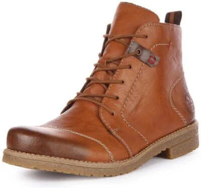 Rieker 73501-24 Damen brauner Reißverschluss/Schnürung Fleece gefütterte Stiefelette SPAREN £8 auf UVP