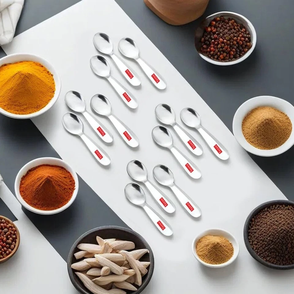 Set Di 12 Acciaio Inox Piccoli Mini Cucchiaio per Tutti Tè Caffè Sugar Spice Box - Immagine 2 di 4