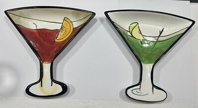 Trisa Snack Plates Martini Cocktail Glass Shaped Set of 7”x7” Ceramic  EUC