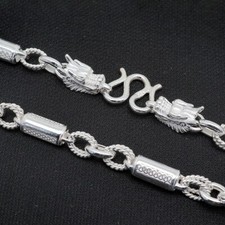 Real 999 Fine Silver Necklace 6mm Tube Link Dragon Clasp Necklace 21.6inch