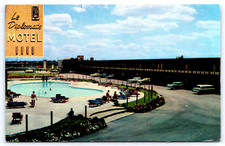Vintage Photo Postcard Montreal Canada Motel Building Swimming Pool People Cars