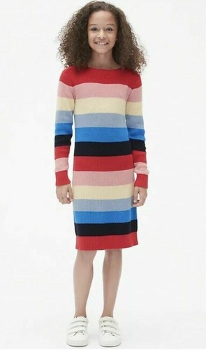 GAP Kids Girls Blue Pink Striped Boat Neck Long Sleeves Cotton Sweater Dress 10 - Picture 3 of 7