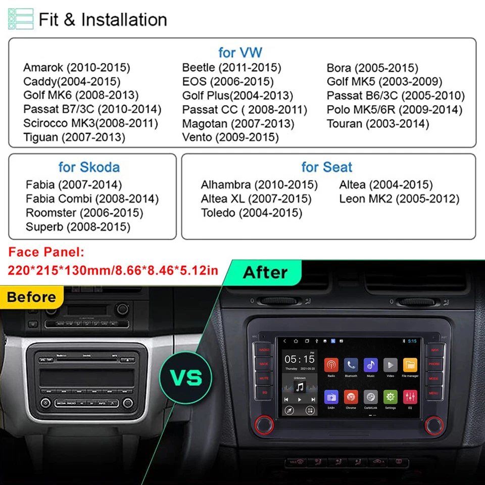 Android 13 Autoradio 7" 3GB+32GB Für VW GOLF 5-6/Passat Skoda DAB+ CarPlay Navi - Bild 3 von 4