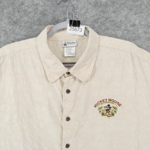 Disney Shirt Mens XXL Short Sleeve Ivory Mickey in Paradise Embroidered Hawaiian - Picture 2 of 15