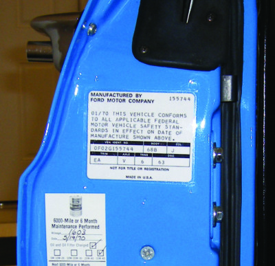 1970 Ford Mustang VIN Door Jamb ID Decal Sticker w/VIN & Date