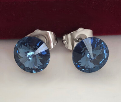 Luxus Ohrringe Ohrstecker Crystal Kristall Blau 18K Weißgold vergoldet 8mm