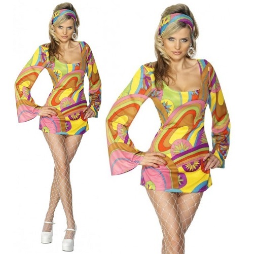 Damas Años 60 Flower Power Elegante Vestido Disfraz Hippy Dama por Smiffys