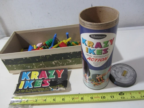 Krazy Ikes action plastic pieces by Whitman 1964 vintage toy 4731 w/ canister