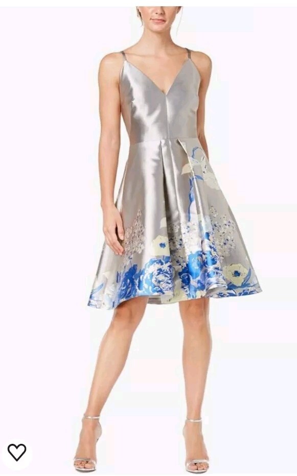 Vestido Calvin Klein Jacquard Tafetán Floral Plateado/Azul/Metálico Talla 6