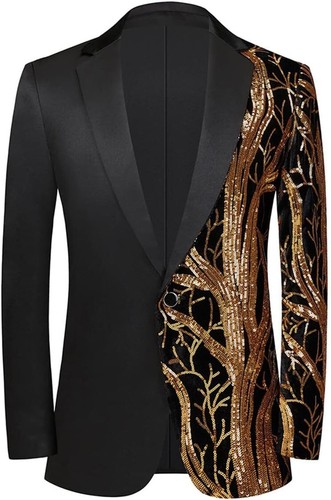 Men Black Sequin Shiny Prom Suit Jacket One Button Slim Fit Sport Coats and Blaz